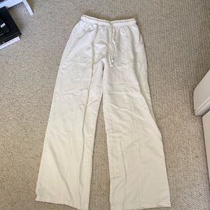 Zara Cream Medium Sweatpants Drawstring Waist Wide Leg